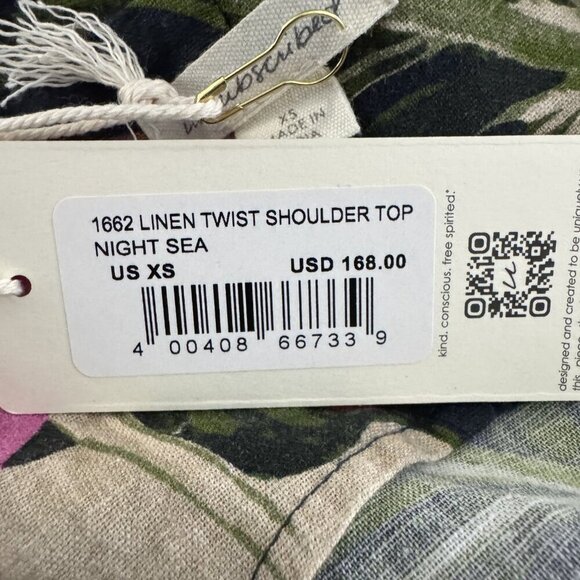 New Unsubscribed linen twist shoulder top blouse size XS night sea print NWT - Picture 6 of 9